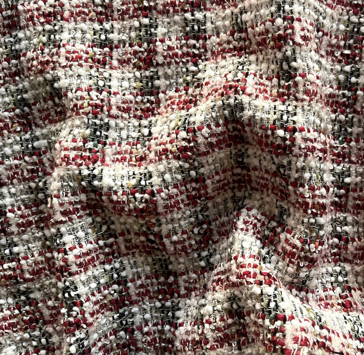Couture Crimson, Coal & Cloud Tweedy Wool Blend Bouclé (Made in Italy)