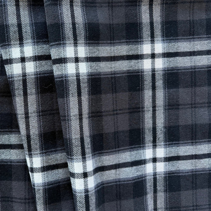 Charcoal & Smoke Plaid Cotton Flannel Shirting (Made in Korea)