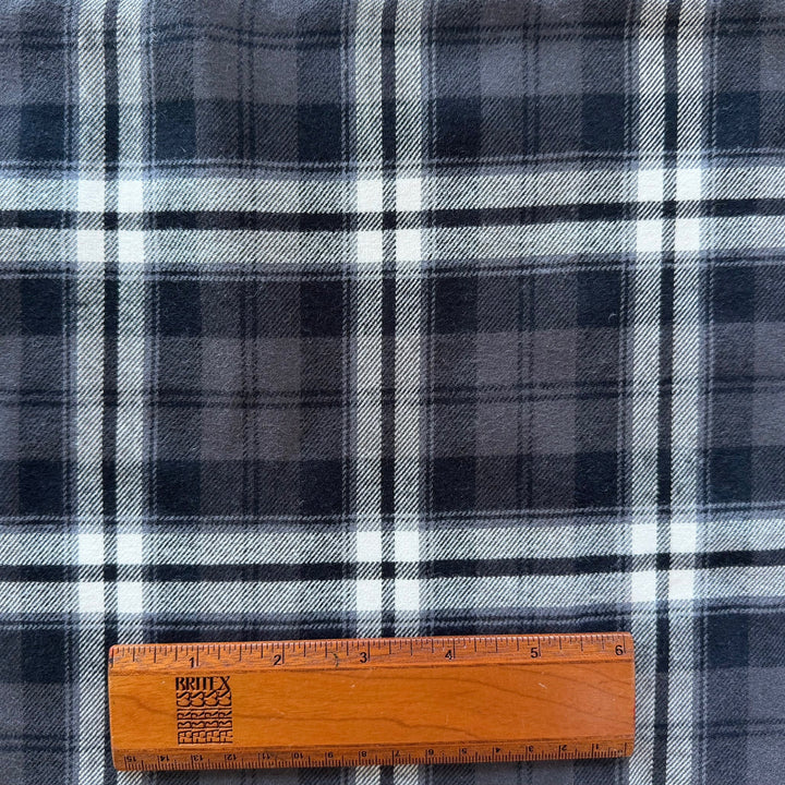 Charcoal & Smoke Plaid Cotton Flannel Shirting (Made in Korea)