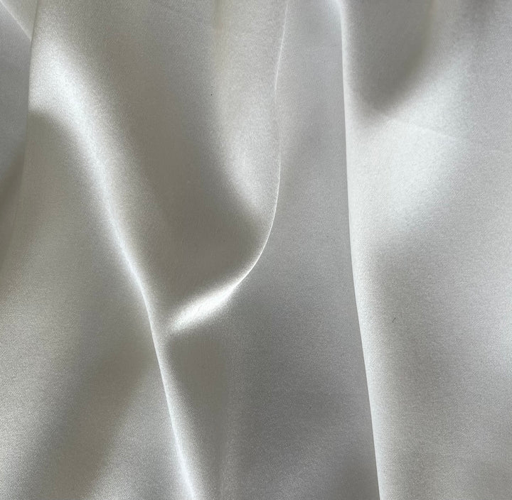 Basmati White Gleaming Stretch Silk Satin Charmeuse (Made in Italy)