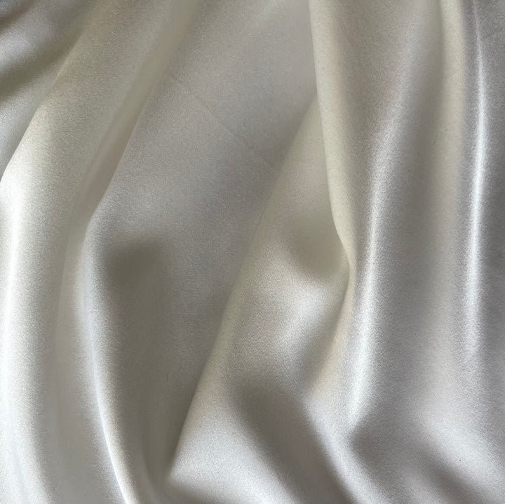 Basmati White Gleaming Stretch Silk Satin Charmeuse (Made in Italy)