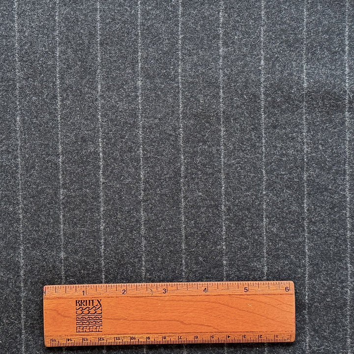 Lighter-Weight Charcoal Grey Wool Flannel Chalk Stripe (Made in Italy)