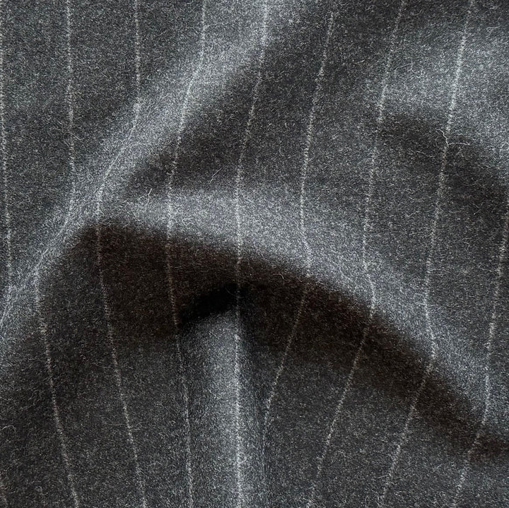 Lighter-Weight Charcoal Grey Wool Flannel Chalk Stripe (Made in Italy)