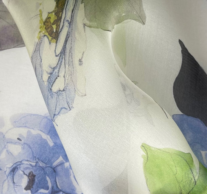 Semi-Sheer Periwinkle Peonies Silk Organza (Made in Italy)