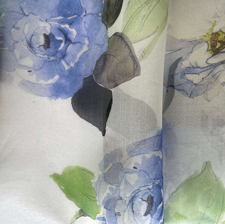 Semi-Sheer Periwinkle Peonies Silk Organza (Made in Italy)