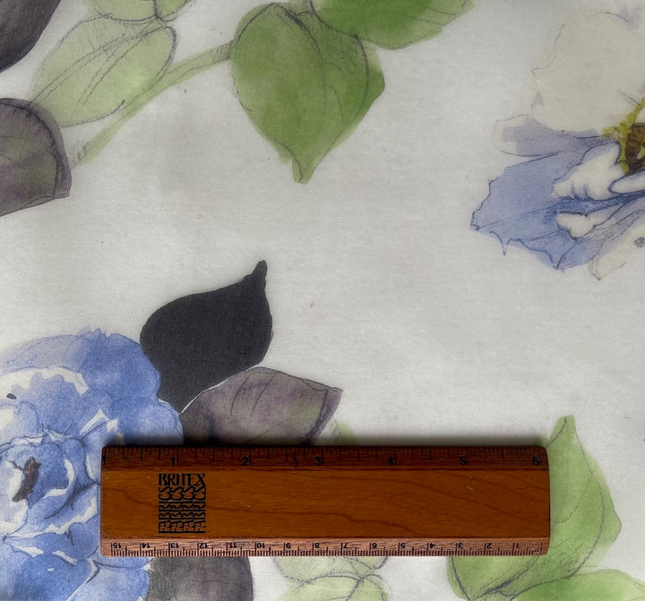 Semi-Sheer Periwinkle Peonies Silk Organza (Made in Italy)