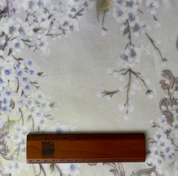 Semi-Sheer White Cherry Blossoms on Lemon Wisp & White Silk Organza (Made in Italy)