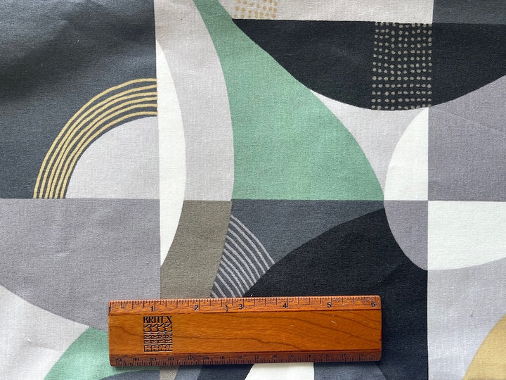 Mid-Century Cool Mint Geometry Laminated Cotton (Made in France)