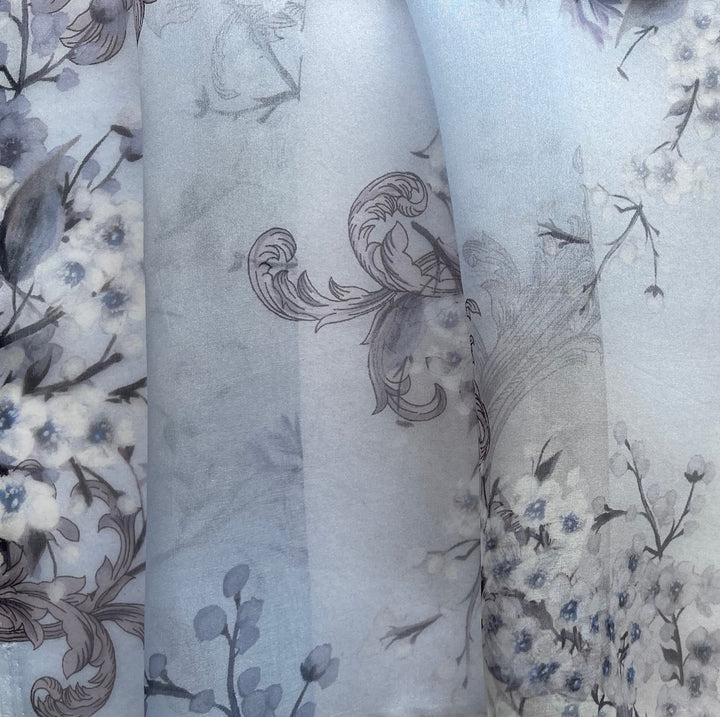 Semi-Sheer White Cherry Blossoms on Lilac Mist & White Silk Organza (Made in Italy)