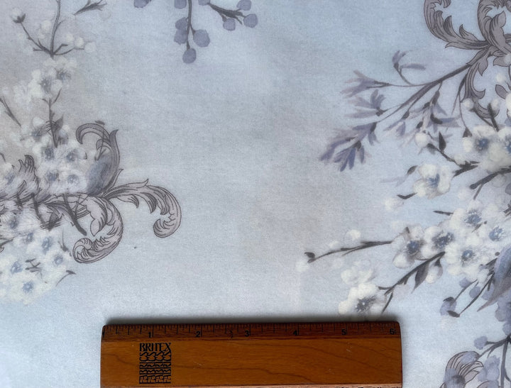 Semi-Sheer White Cherry Blossoms on Lilac Mist & White Silk Organza (Made in Italy)