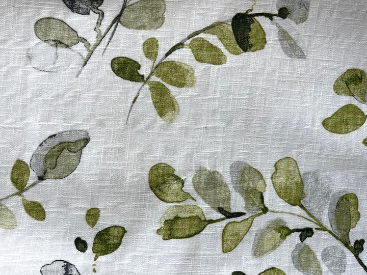 Mossy Leaves on Off-White Laminated Ramie & Linen (Made in France)