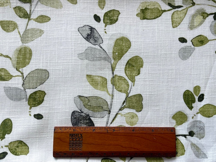 Mossy Leaves on Off-White Laminated Ramie & Linen (Made in France)