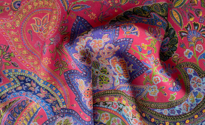 Sultan of Paisley on Flamingo Pink Silk Crepe de Chine (Made in Italy)