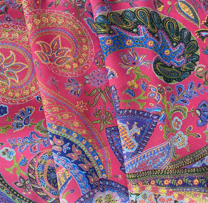 Sultan of Paisley on Flamingo Pink Silk Crepe de Chine (Made in Italy)