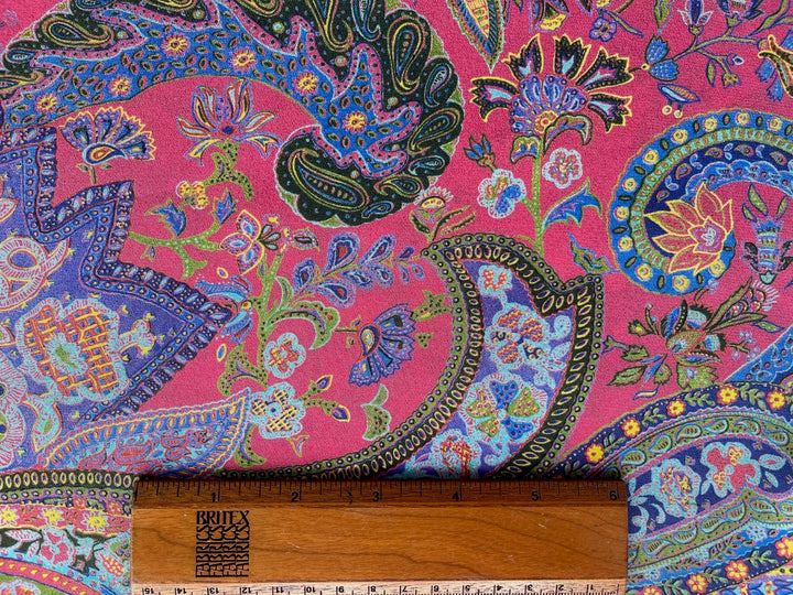 Sultan of Paisley on Flamingo Pink Silk Crepe de Chine (Made in Italy)