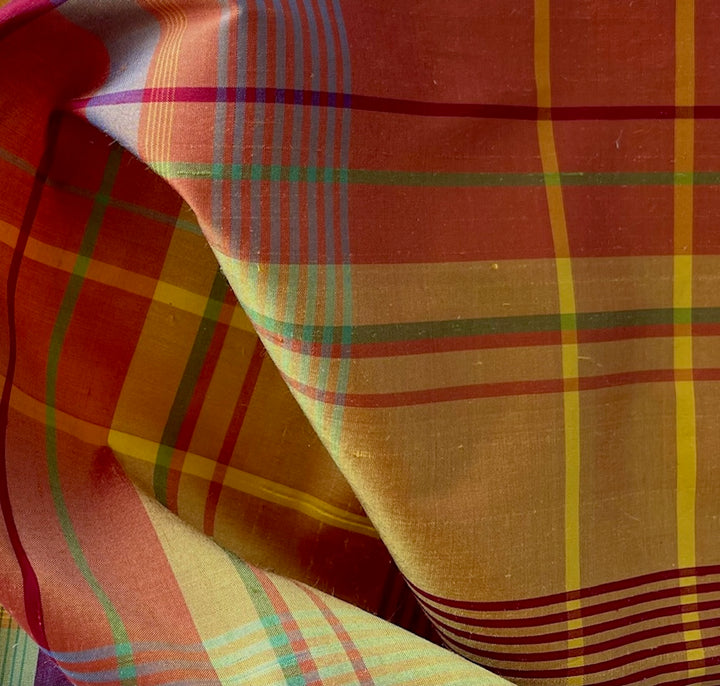 Plaid Saffron Sunrise Cross-Woven Crisp Silk Dupioni (Made in India)