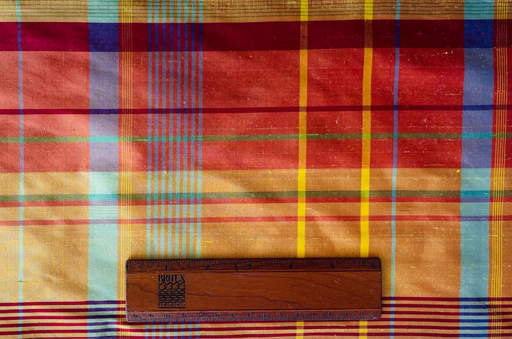 Plaid Saffron Sunrise Cross-Woven Crisp Silk Dupioni (Made in India)