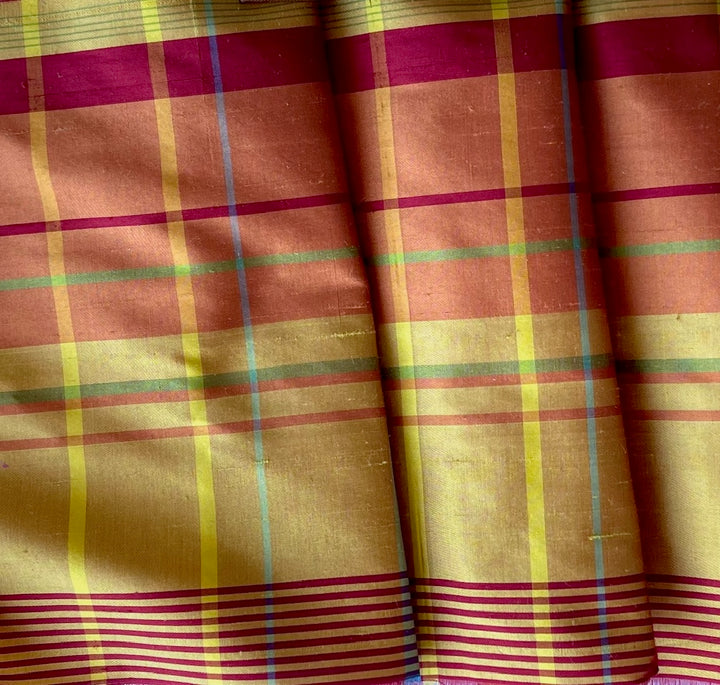Plaid Saffron Sunrise Cross-Woven Crisp Silk Dupioni (Made in India)