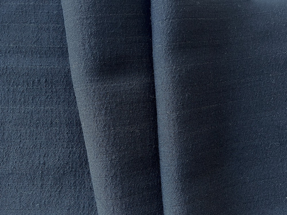 Subtle Metallic Shadow Striped Black Wool Blend Crepe (Made in Italy)