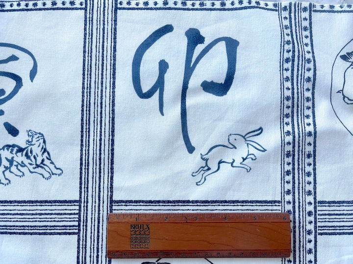 23" Panel - Indigo Asian Creatures & Calligraphy Quilting Cotton (Made in Japan)