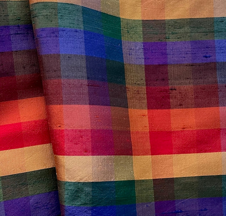 Rainbow Check Cross-Woven Crisp Silk Dupioni (Made in India)