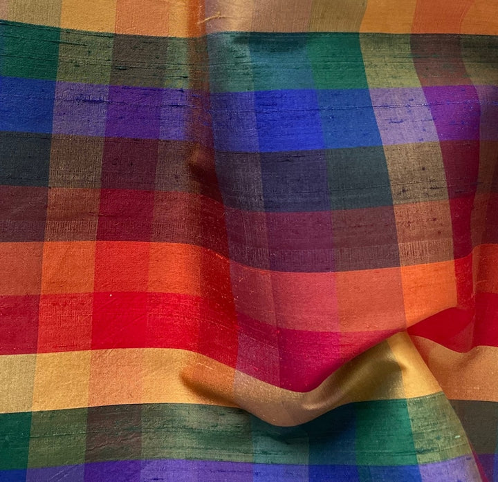 Rainbow Check Cross-Woven Crisp Silk Dupioni (Made in India)