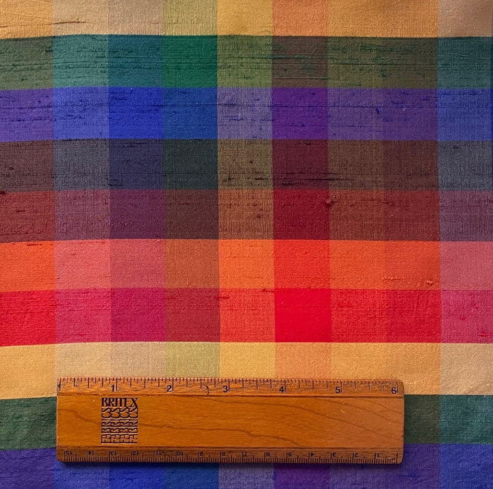 Rainbow Check Cross-Woven Crisp Silk Dupioni (Made in India)