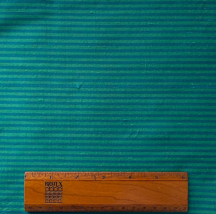 Striped Sapphire & Pine Crisp Silk Dupioni (Made in India)