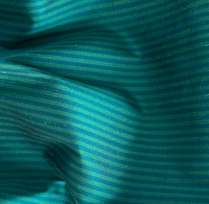 Striped Sapphire & Pine Crisp Silk Dupioni (Made in India)