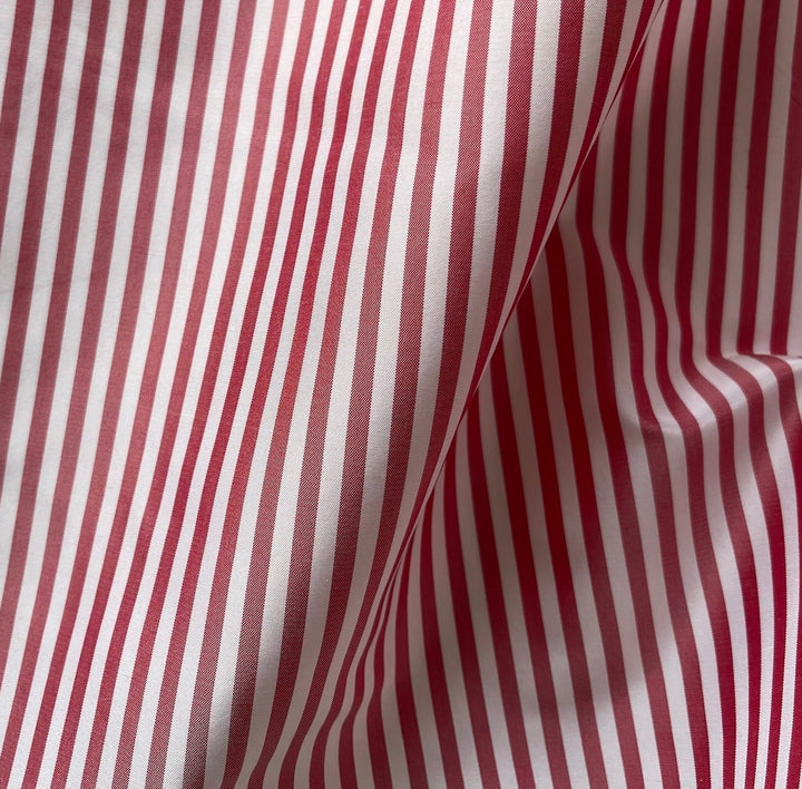 Red & White Candy Striped Crisp Silk Dupioni (Made in India)