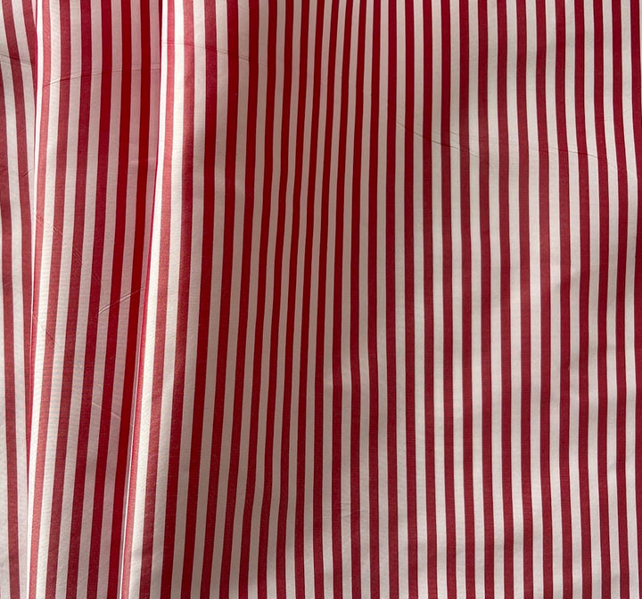 Red & White Candy Striped Crisp Silk Dupioni (Made in India)