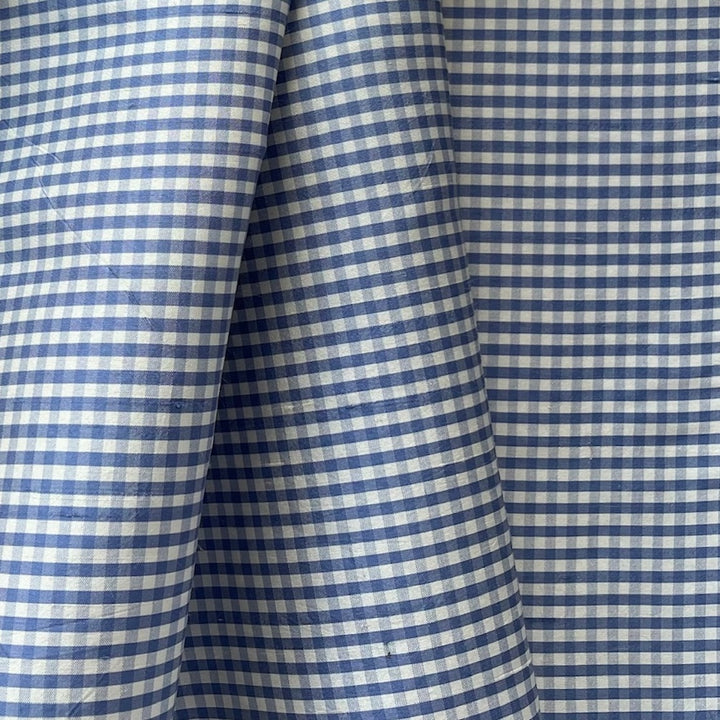 Periwinkle & White Checked Crisp Silk Taffeta (Made in India)