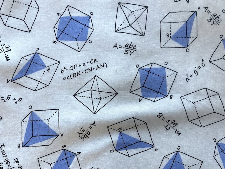 Cornflower Blue Mathematical Equations White Quilting Cotton (Made in Japan)