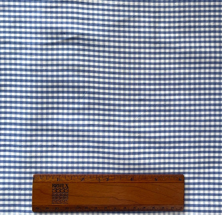 Periwinkle & White Checked Crisp Silk Taffeta (Made in India)