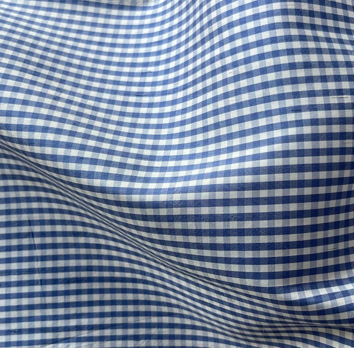 Periwinkle & White Checked Crisp Silk Taffeta (Made in India)