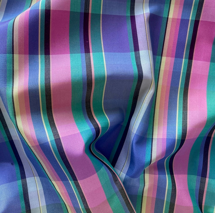 Marni Deep Cornflower Plaid Crisp Silk Broadcloth (Made in Italy)