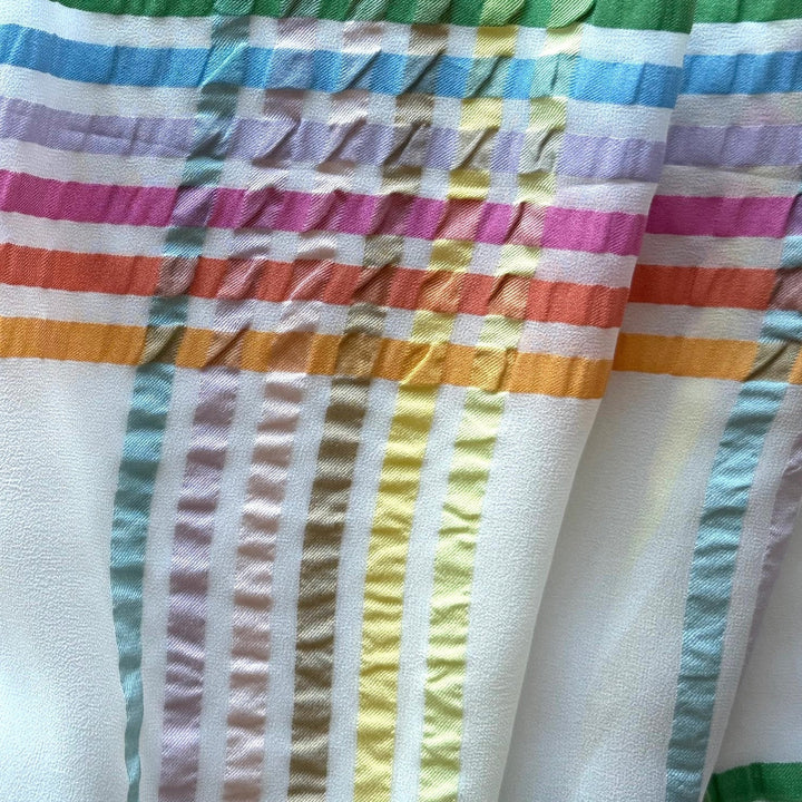 Semi-Sheer Bright Pastel Plaid Seersucker Silk Georgette (Made in Italy)