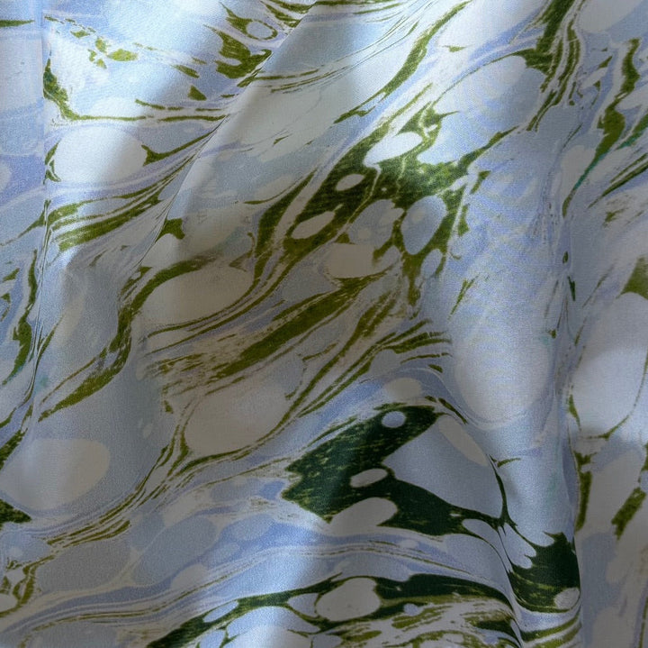 Florentine Marbled Sky & Limeade Crisp Silk Taffeta (Made in Italy)