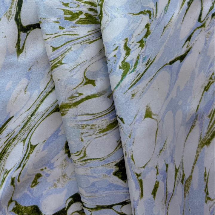 Florentine Marbled Sky & Limeade Crisp Silk Taffeta (Made in Italy)