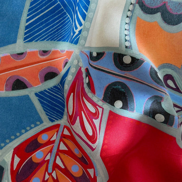 Vivid Cubist Floral Silk Satin Charmeuse (Made in Italy)
