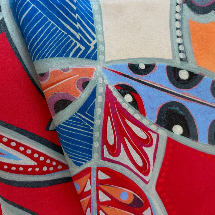 Vivid Cubist Floral Silk Satin Charmeuse (Made in Italy)