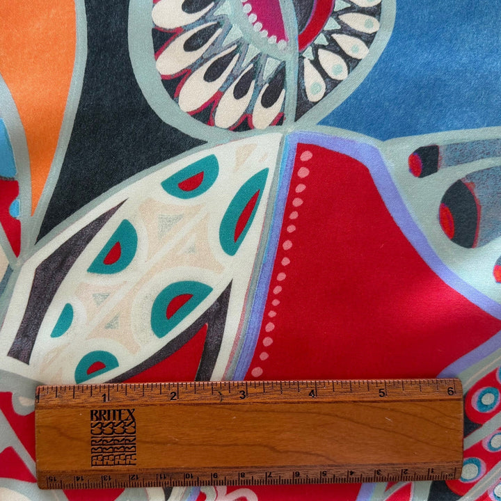 Vivid Cubist Floral Silk Satin Charmeuse (Made in Italy)