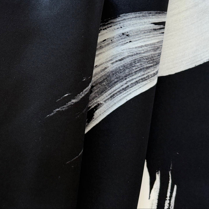 Snowy Brushstrokes Silk Satin Charmeuse (Made in Italy)
