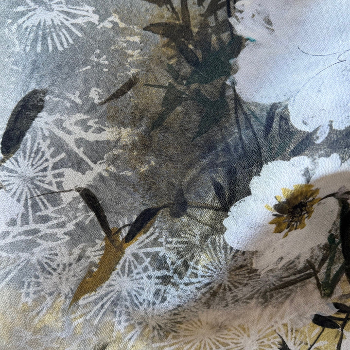 Luigi Verda Delicate Ghost Flowers Silk Mikado Crepe (Made in Italy)
