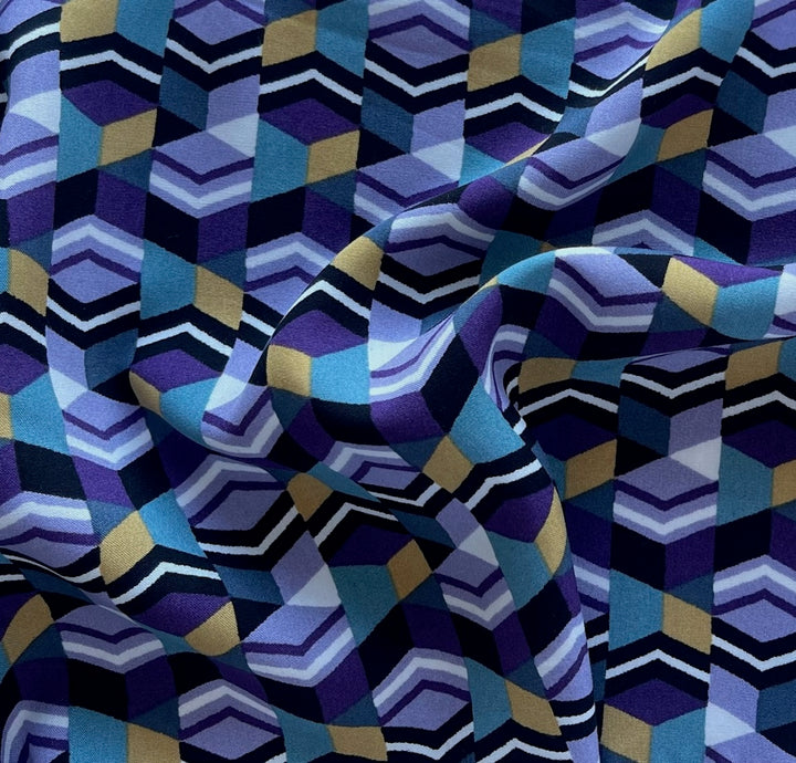 Zig-Zag Violet Dawn Rayon Viscose Challis (Made in Italy)