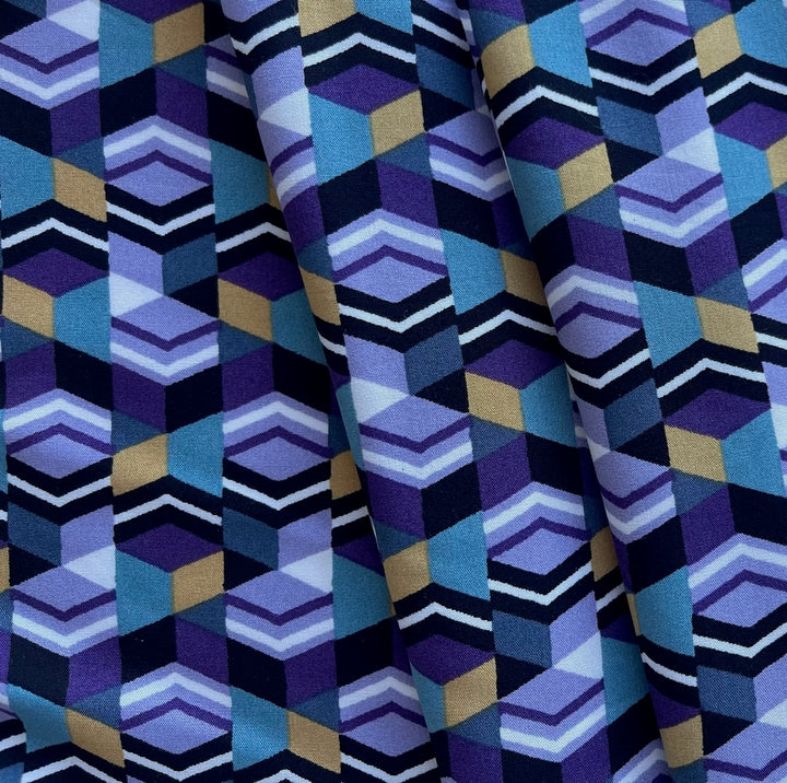 Zig-Zag Violet Dawn Rayon Viscose Challis (Made in Italy)