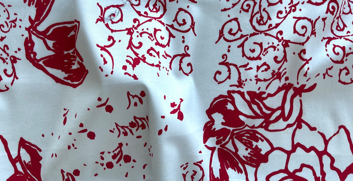 Mid-Weight Crimson Scrolls & Flowers Stretch Cotton Sateen (Made in Italy)