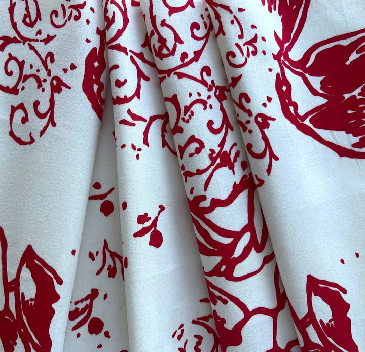 Mid-Weight Crimson Scrolls & Flowers Stretch Cotton Sateen (Made in Italy)