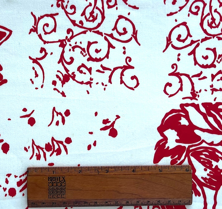 Mid-Weight Crimson Scrolls & Flowers Stretch Cotton Sateen (Made in Italy)