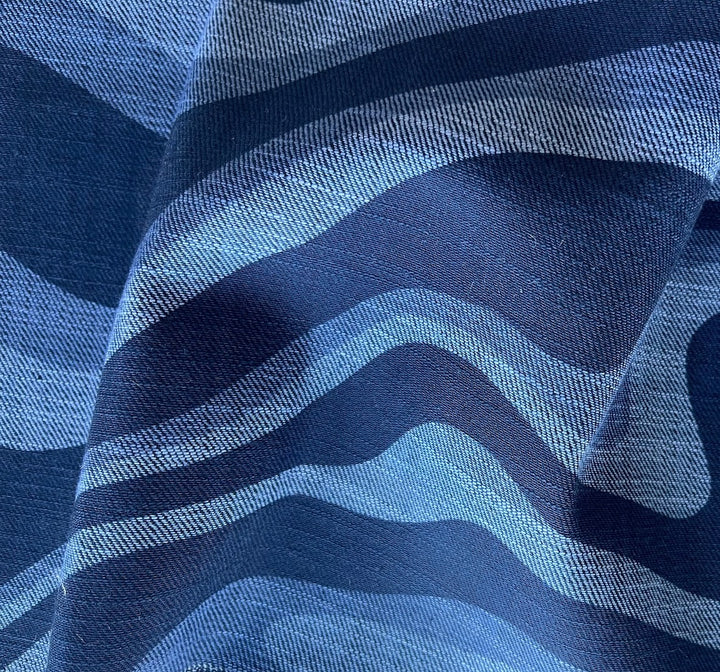 Mid-Weight Ocean Ripples Stretch Cotton Blend Denim Twill (Made in Italy)